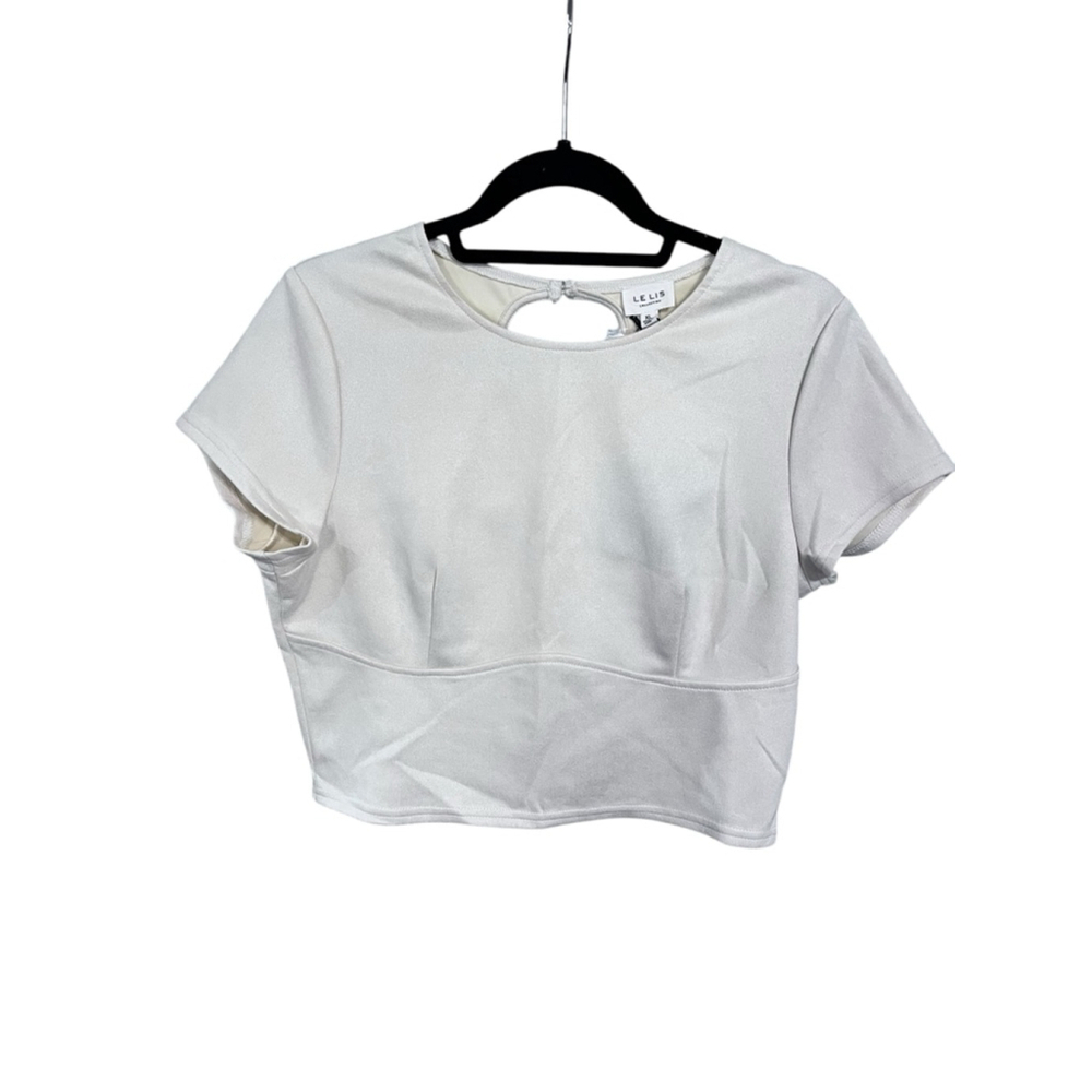 Le Lis NWT Anthropologie Cream Short Sleeve Cropped Size XL Peekaboo Back Soft